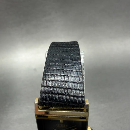 Citizen Tank Watch Women 16mm Black Dial Gold Tone Rectangle New battery VTG4