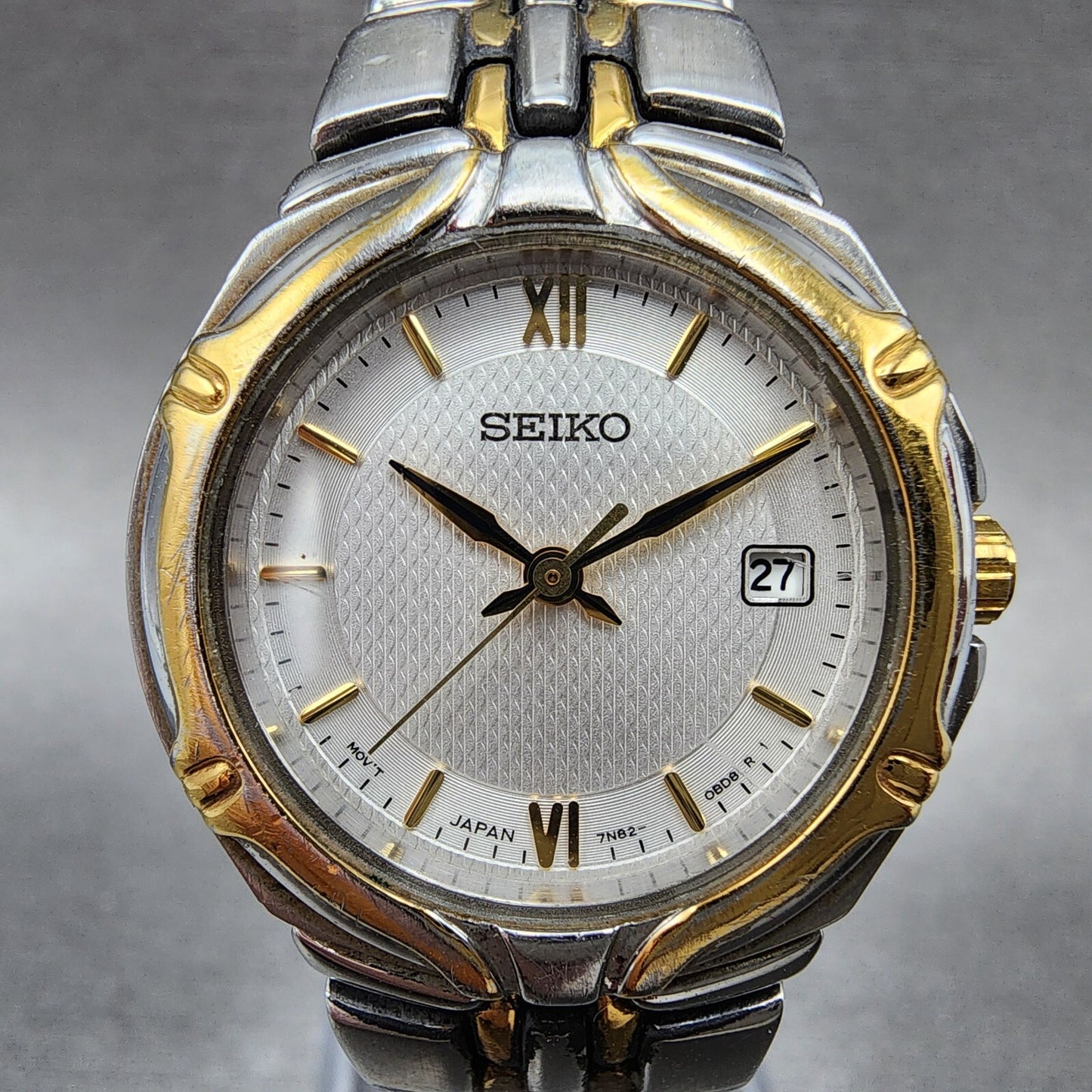 Seiko Watch Women 26mm Blue Dial Two Tone Date Round 7N820AT0 New Battery1
