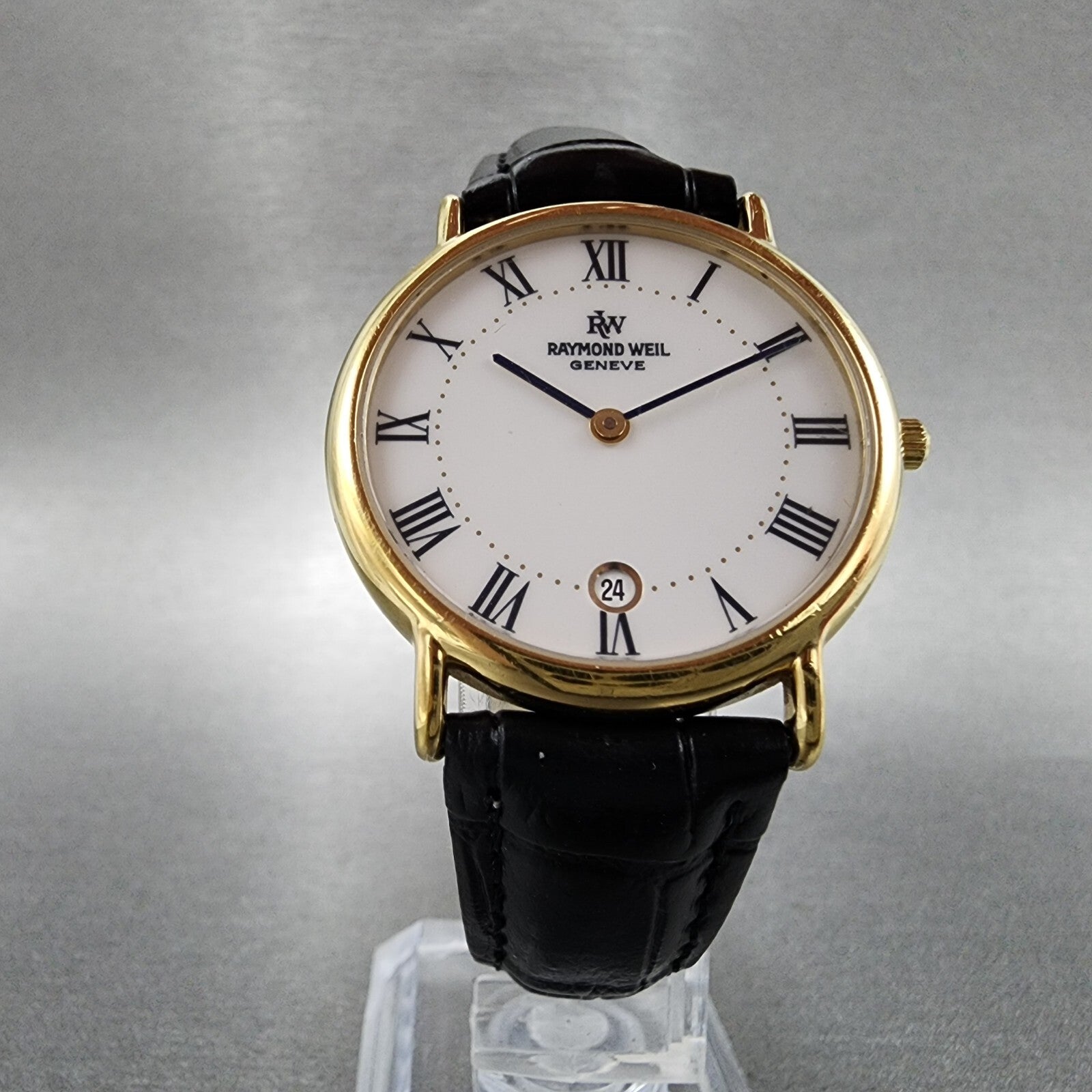 Raymond Weil Watch Men 32mm White Dial Gold Plated Date Round 91242 New Battery5