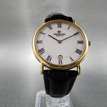 Raymond Weil Watch Men 32mm White Dial Gold Plated Date Round 91242 New Battery5