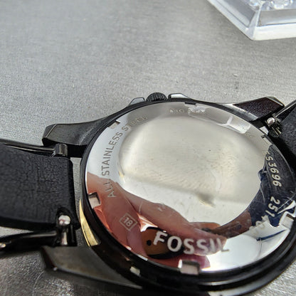 Fossil Riley Watch Women 39mm Black Dial Black Tone Daydate Round ES3696 New Bat9