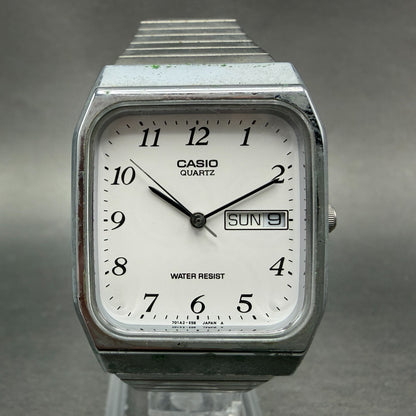 Casio MQ-518 Watch Men 30mm Silver Dial Silver Tone Rectangle Daydate New Batt R0
