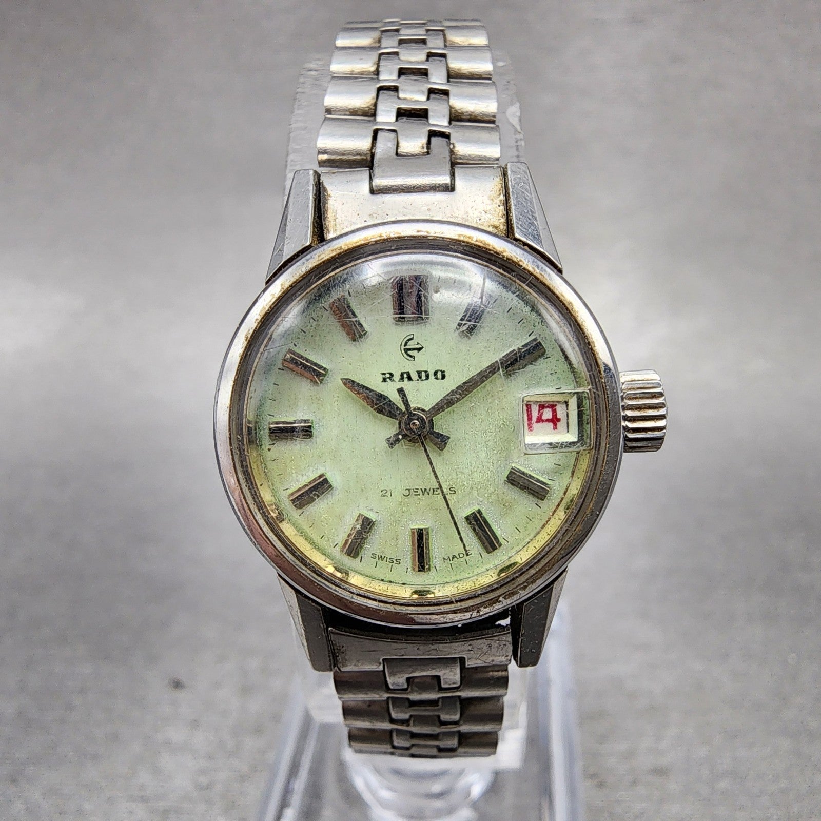 Rado Watch Women 21mm Green Dial Silver Tone Date Manual Wind 781/1 Runs0