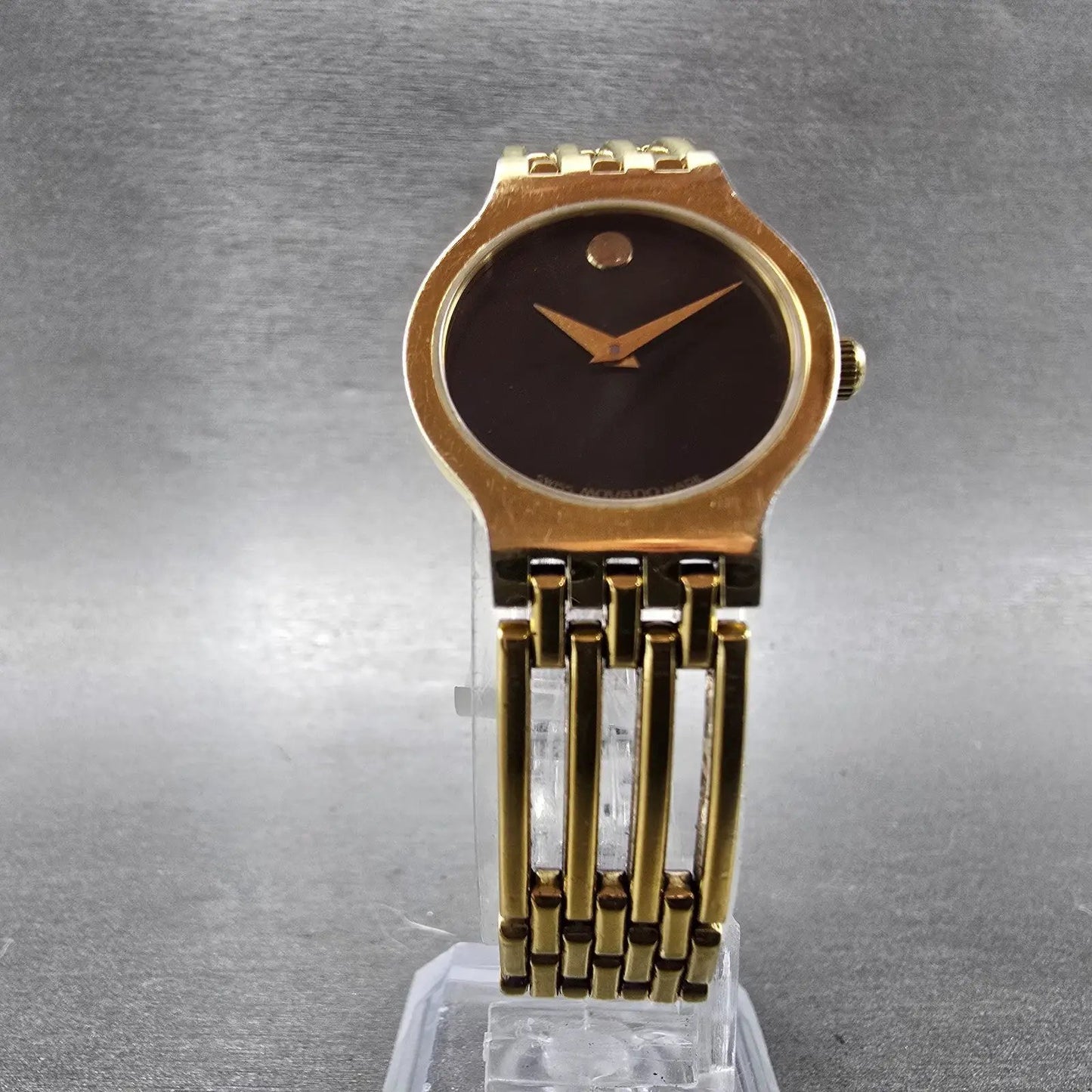 Movado Esperanza Watch Women 23mm Black Dial Gold Tone Round 88 A1 182 New BattL5