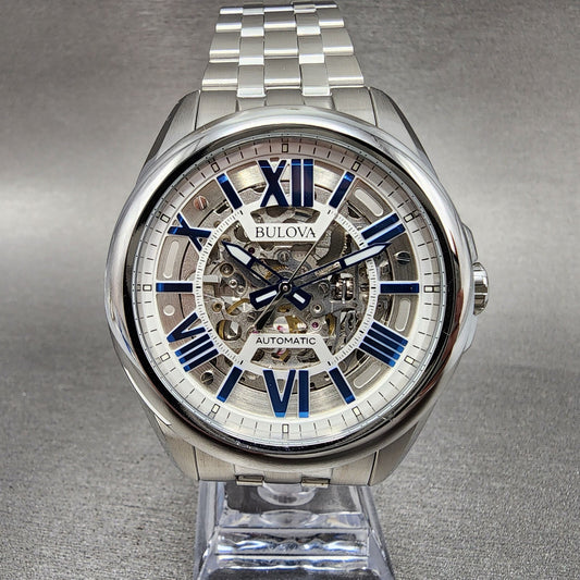Bulova Sutton Automatic Watch Men 43mm Skeleton Dial Steel Round 961870