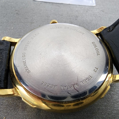 Bulova Watch Men 35mm White Dial Gold Tone Daydate Round 98C01 VTG New Battery9