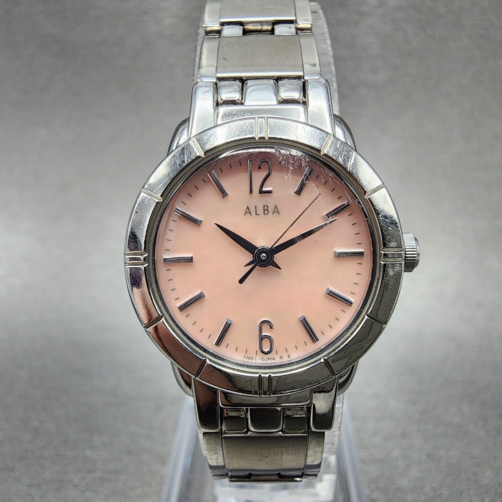 Seiko ALBA Watch Women 24mm Pink MOP Dial Steel Round 1N010EN0 New Battery0