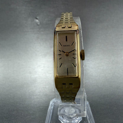 Seiko Tank Watch Women 12mm Champagne Dial Gold Tone Rectangle Manual Wind Runs55