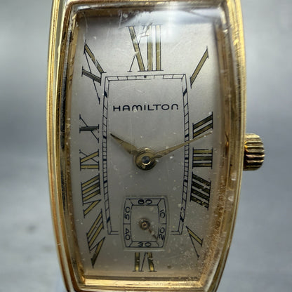 Hamilton Tank Watch Women 18mm Gray Dial Gold Tone Rectangle New Battery1