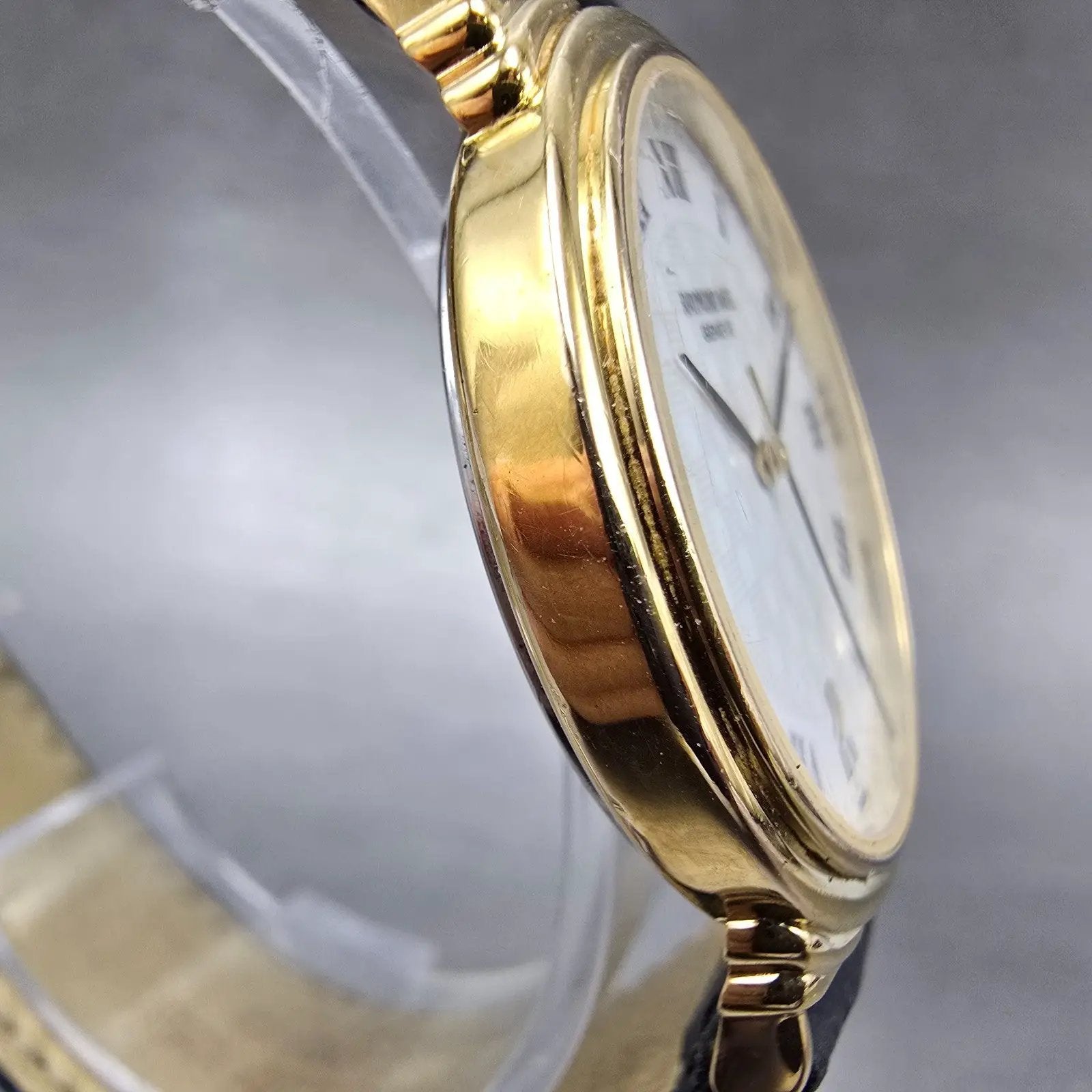 Raymond Weil Watch Men 32mm White Dial Gold Tone Date Round 5531 New Battery3