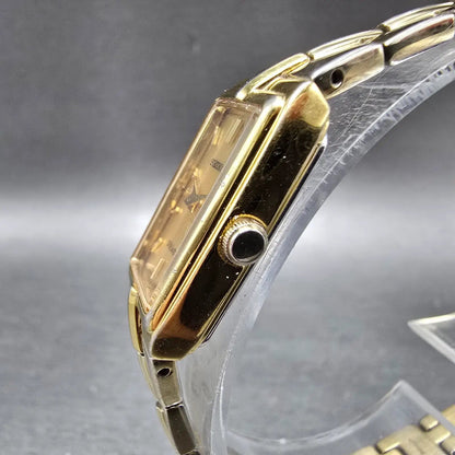 Seiko Solar Tank Watch Women 15mm Gold Dial Gold Tone Rectangle V116-0AH0 WorksL2