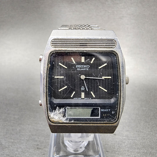 VTG Seiko Analog Digital Watch Men 32mm Black Dial Silver Tone H259-501A PARTS