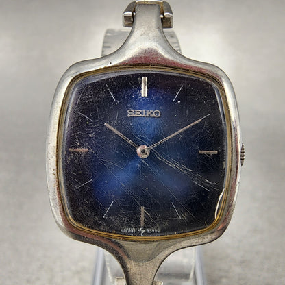 VTG Seiko Watch Women 27mm Blue Dial Rectangle Silver Tone 11-8339 PARTS