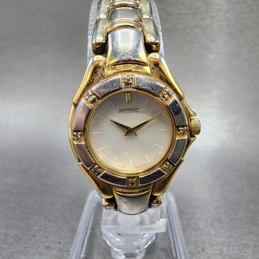 Seiko Watch Women 22mm MOP Dial Two Tone Round 1n000fz0 New Battery0