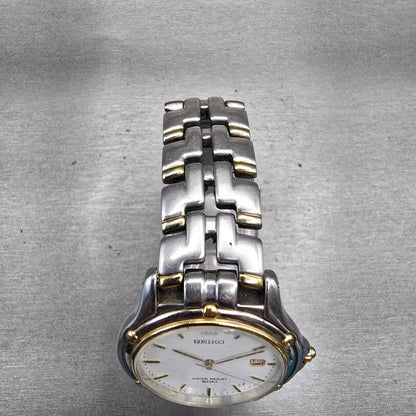 Seiko Watch Men 35mm White Dial Two Tone Date Round 7N32-0049 New Battery VTG4