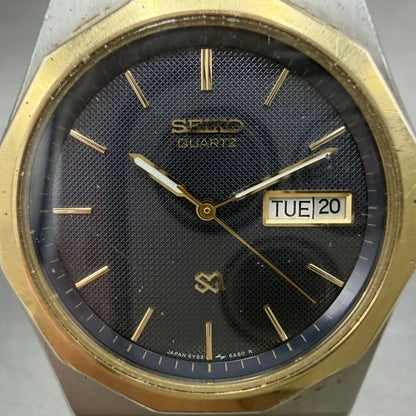 Seiko SQ Watch Men 33mm Blue Dial Two Tone Daydate Round 5Y23-6A39 New Battery1