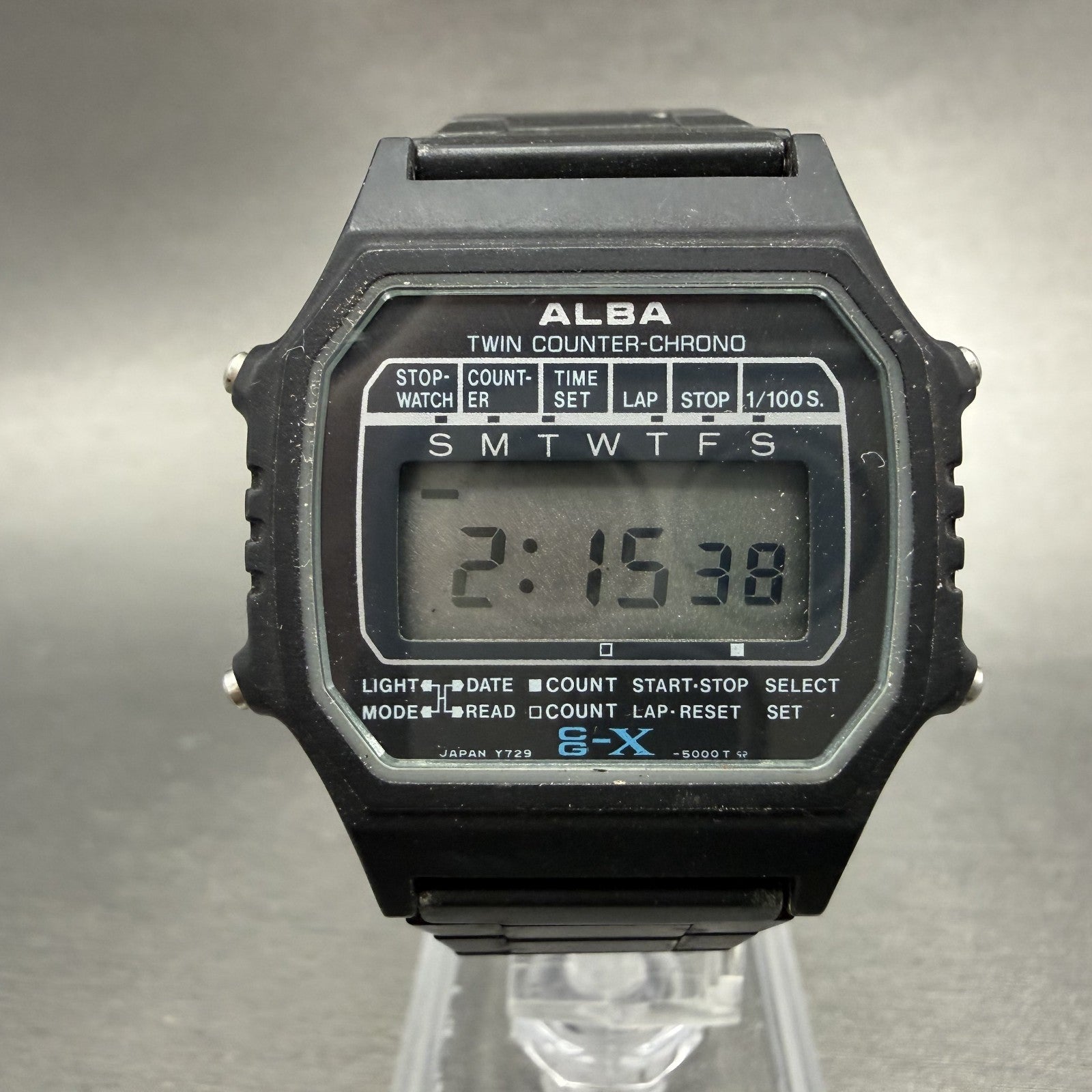 Seiko ALBA Digital Watch Men 34mm Digital Black Tone Chrono Y729-5000 New Batt0