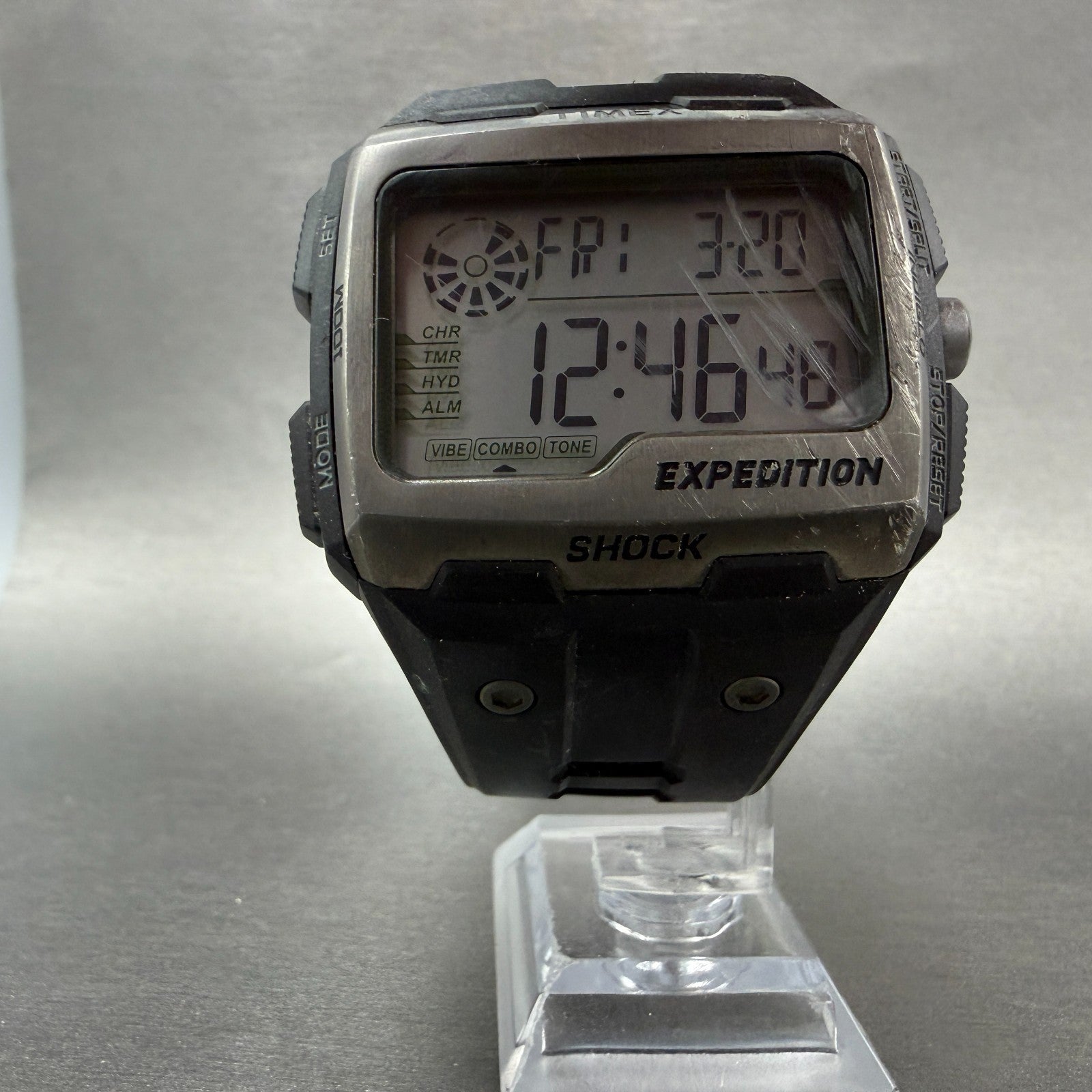 Timex Expedition Grid Shock watch Men 50mm Digital Black Alarm Chrono New Batt5