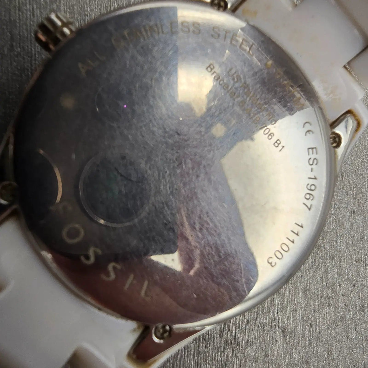 Fossil Stella Day Watch Women 38mm White Dial White Tone Daydate ES1967 New Batt10