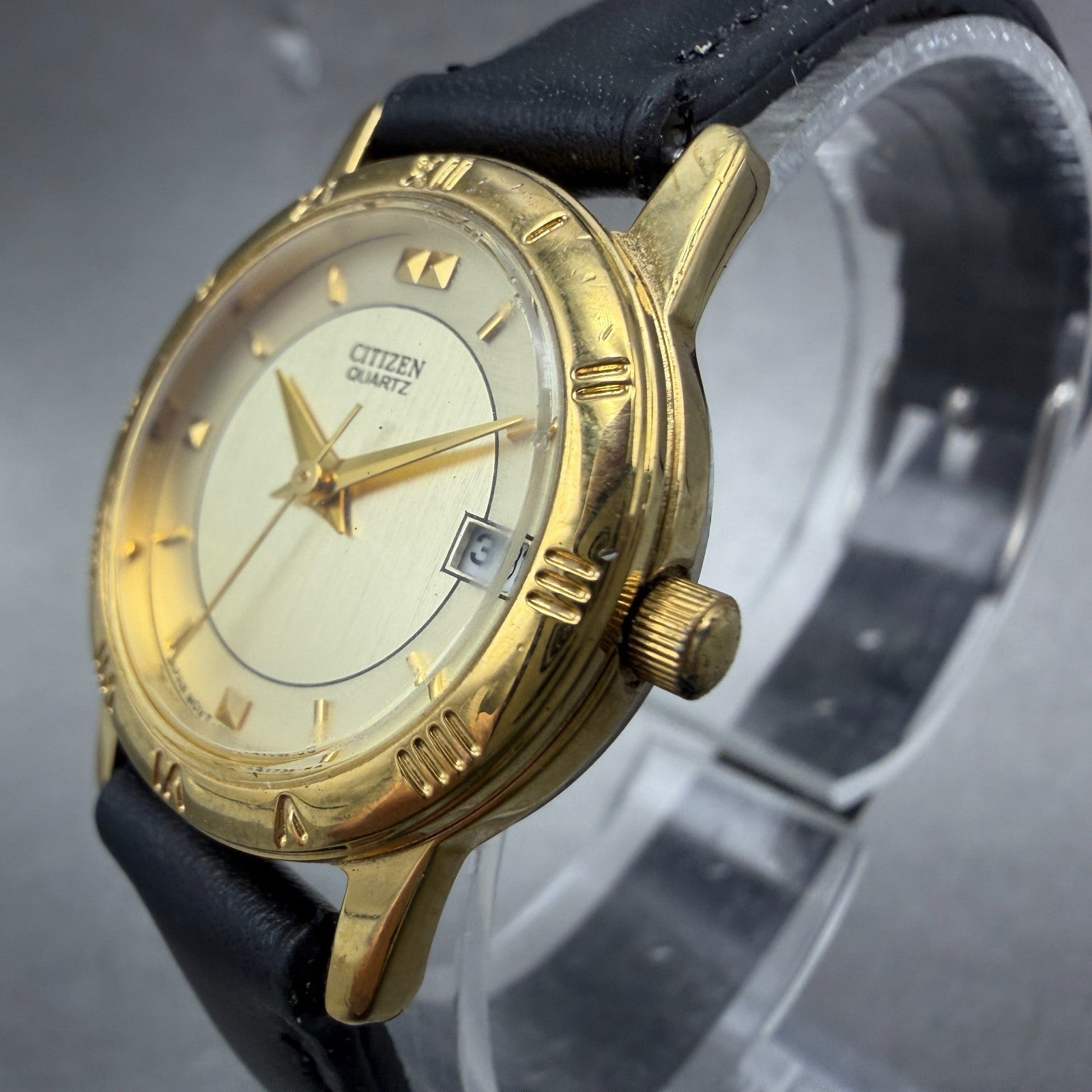 Citizen Watch Women 24mm Champagne Dial Gold Tone Date 1012-K13131 New Battery P2
