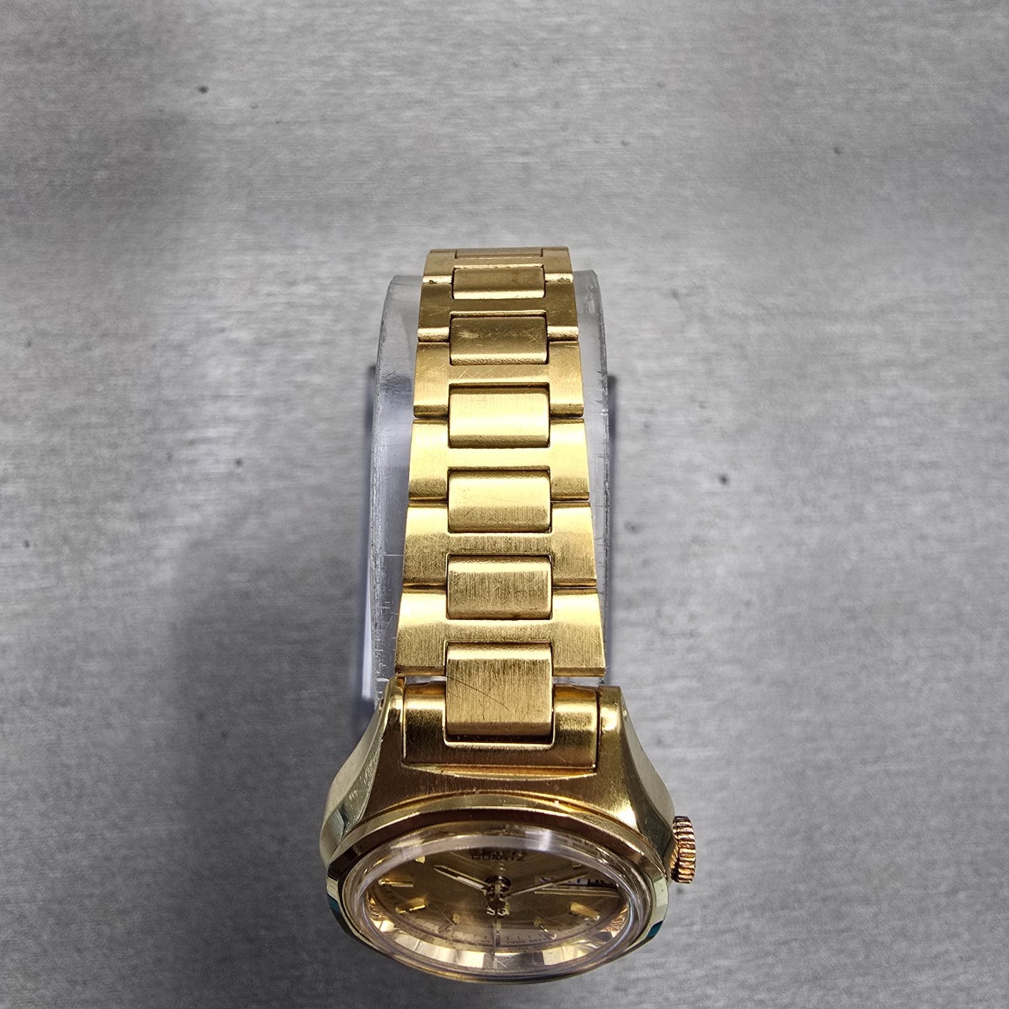 Seiko SQ Watch Women 23mm Gold Dial Gold Tone Daydate Round 8523-0049 New Batt4