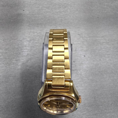 Seiko SQ Watch Women 23mm Gold Dial Gold Tone Daydate Round 8523-0049 New Batt4