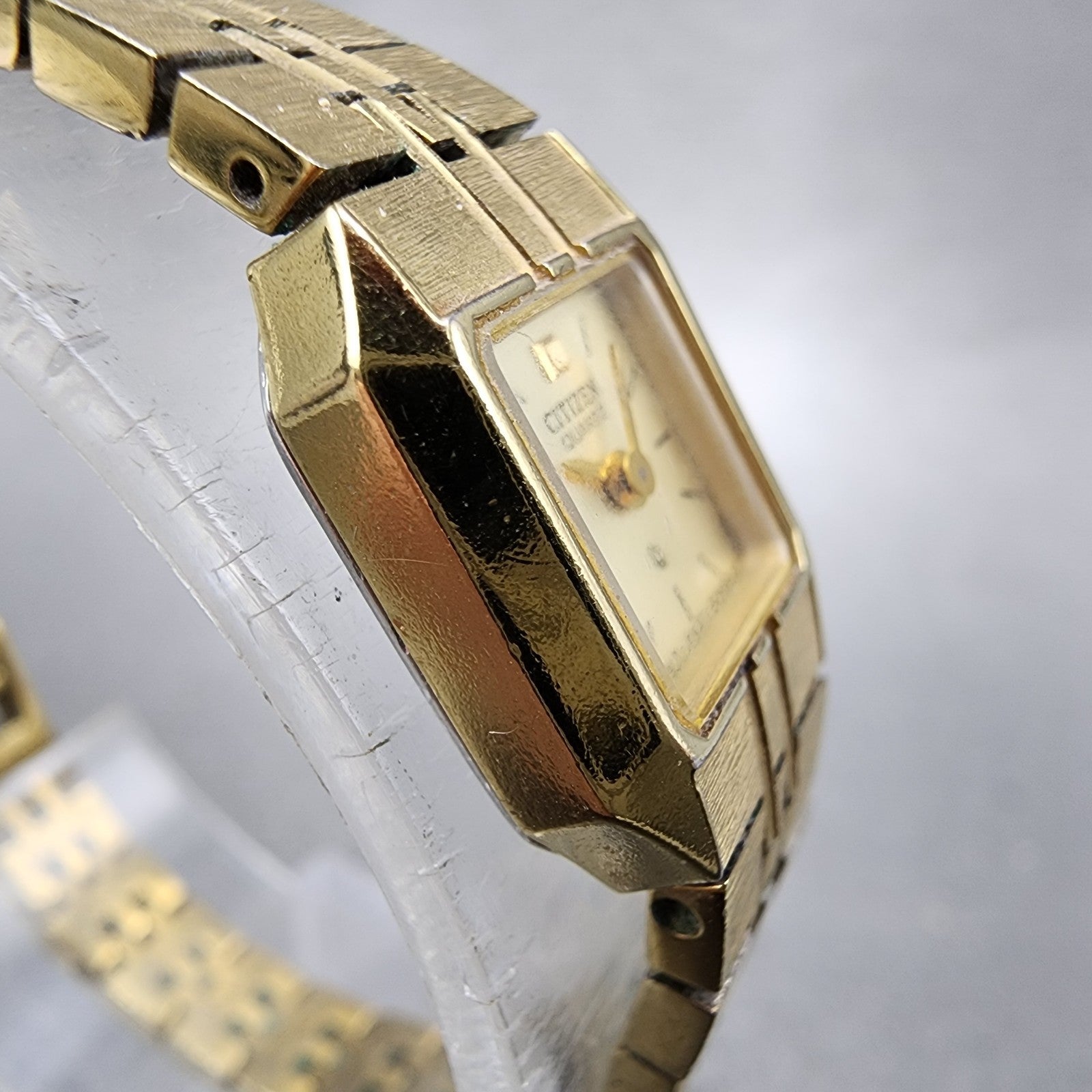 Citizen CQ Tank Watch Women 13mm Champagne Dial Gold Tone Octagon New Battery3
