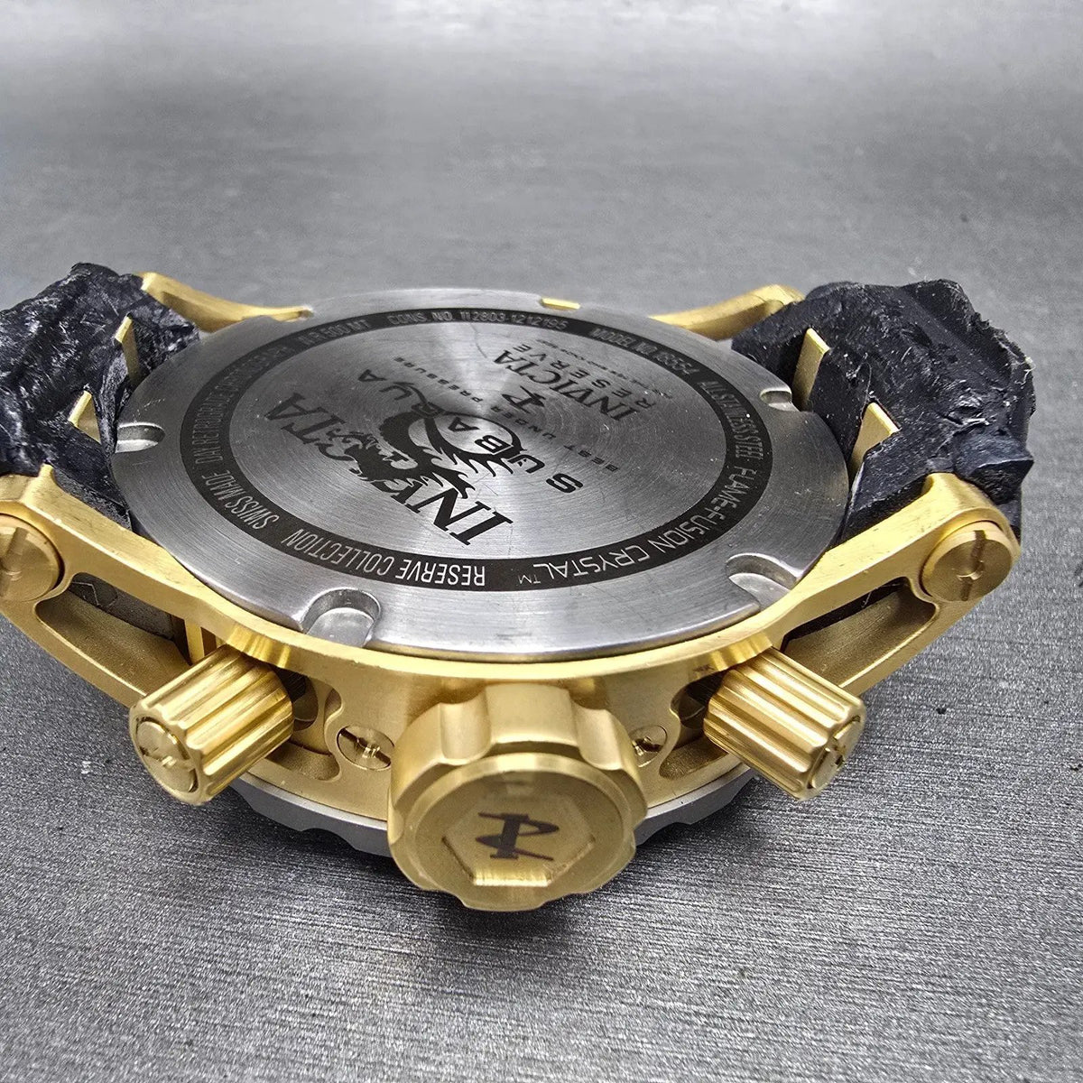 Invicta Reserve Subaqua Chronograph Watch Men 52mm Black Dial Gold Daydate Runs9