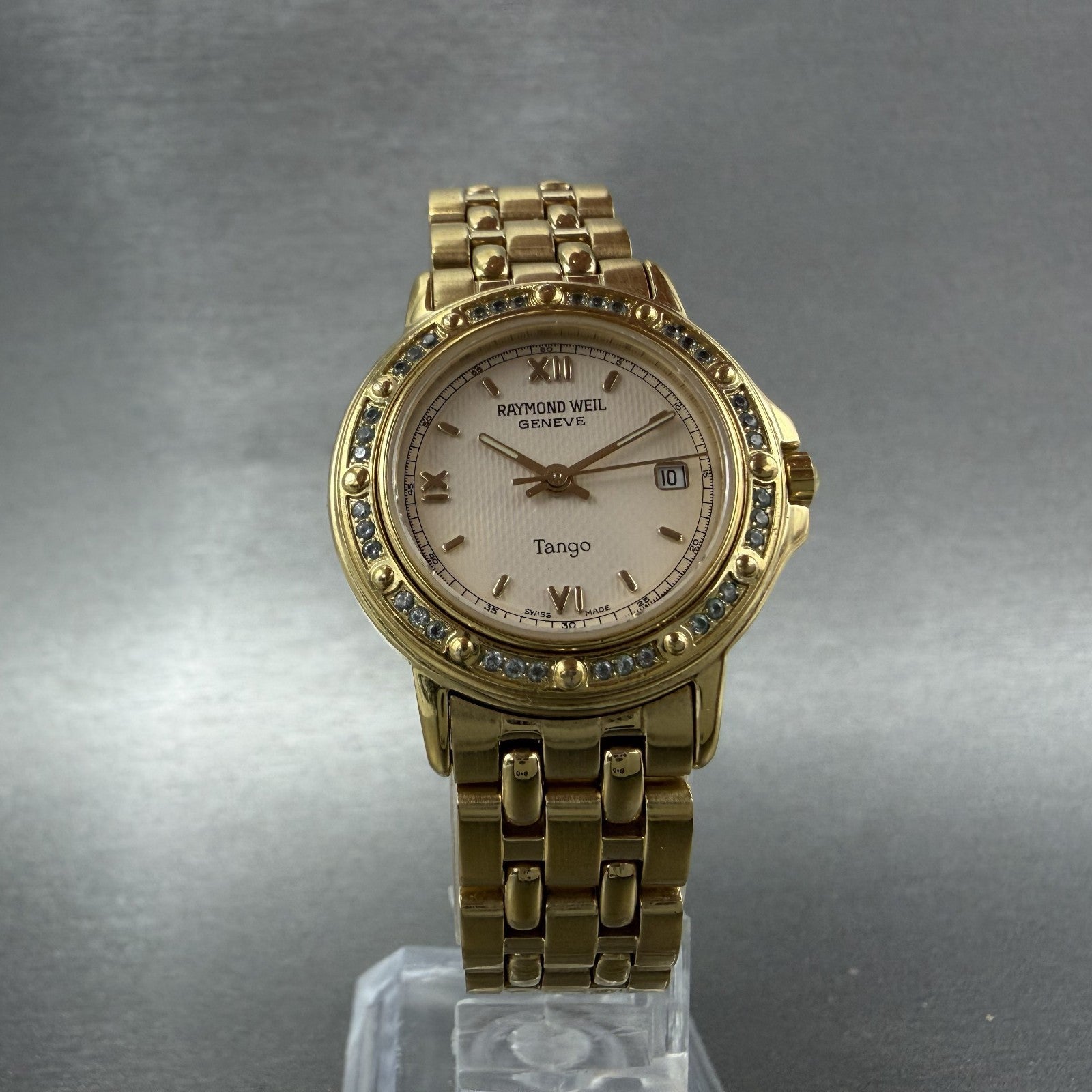 Raymond Weil Tango Watch Women 28mm Cream Dial Gold Plated Date New Battery 53605