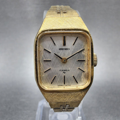 VTG Seiko Watch Women 18mm White Dial Gold Plated Rectangle Manual Wind Runs1