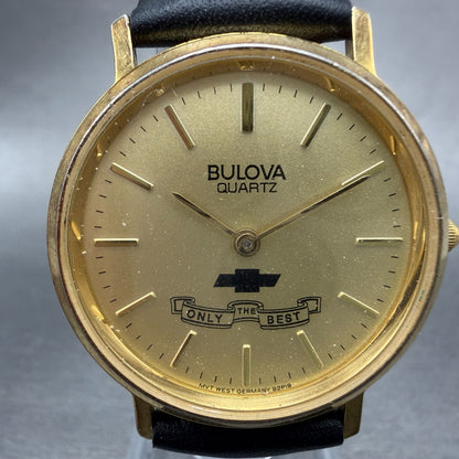 Bulova Chevrolet Watch Unisex 31mm Gold Dial Gold Tone Round 92P19 New Battery1