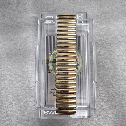 Swatch Chrono Golden Globe Watch Men 37mm Gold Dial Green Case SCG100 NewBat NOS8