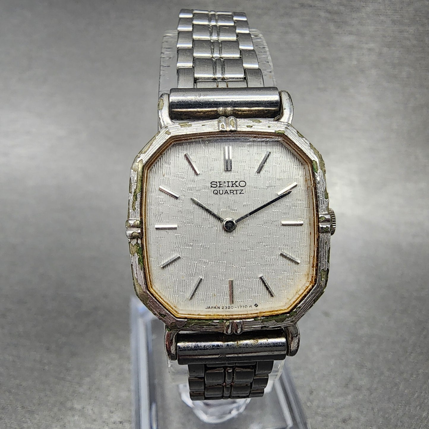 Seiko Watch Women 21mm Silver Dial Silver Tone Rectangle 23205920 New Battery0