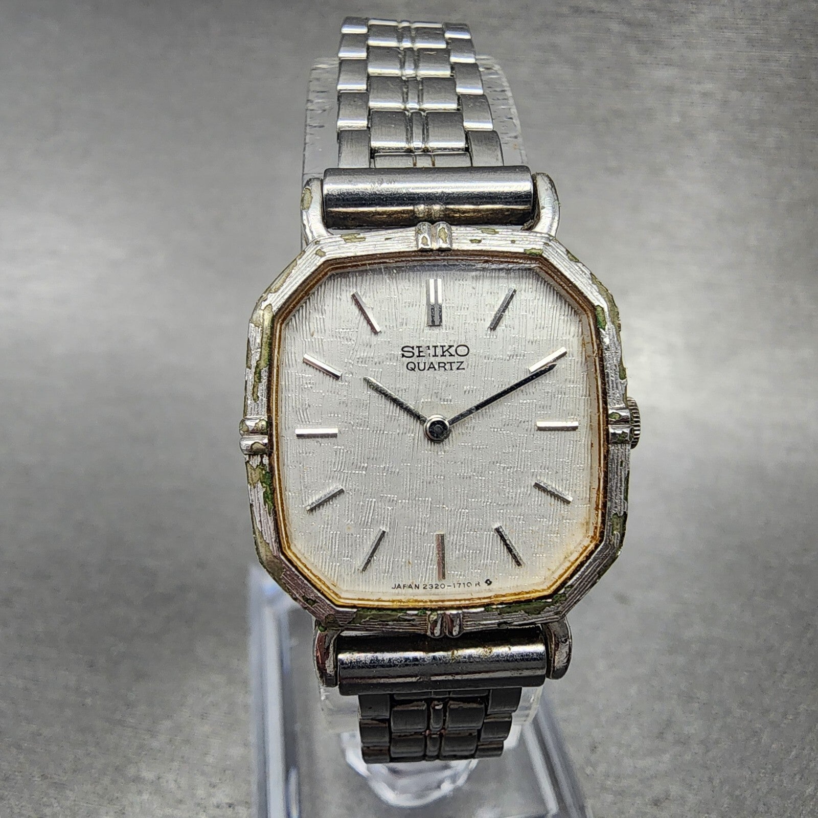 Seiko Watch Women 21mm Silver Dial Silver Tone Rectangle 23205920 New Battery0