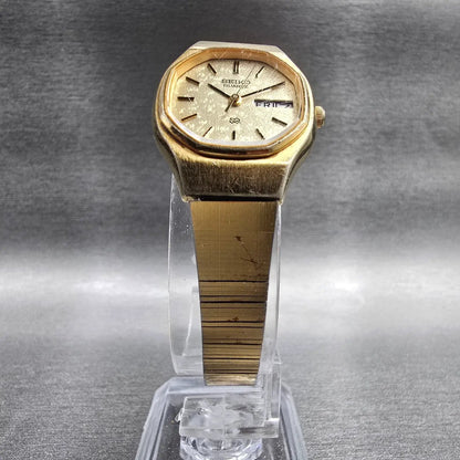Seiko SQ Watch Women 23mm Gold Dial Gold Tone Daydate 3423-5079 New Battery5