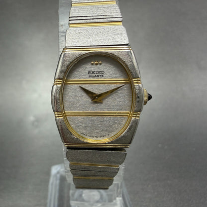Seiko Watch Women 19mm Silver Dial Two Tone Oval Vintage 1400-8519 New Battey0