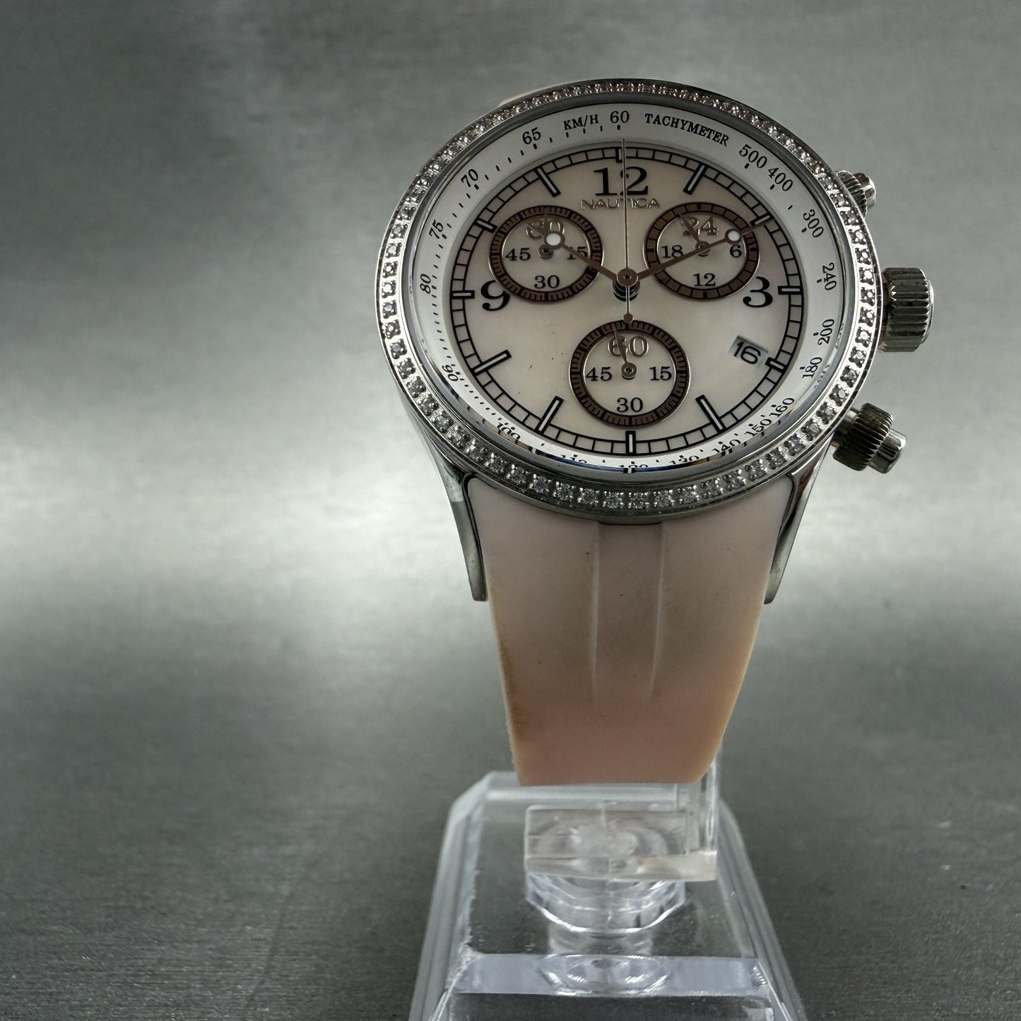 Nautica Chronograph Watch Women 35mm MOP Dial Steel Diamond Bezel New Battery5