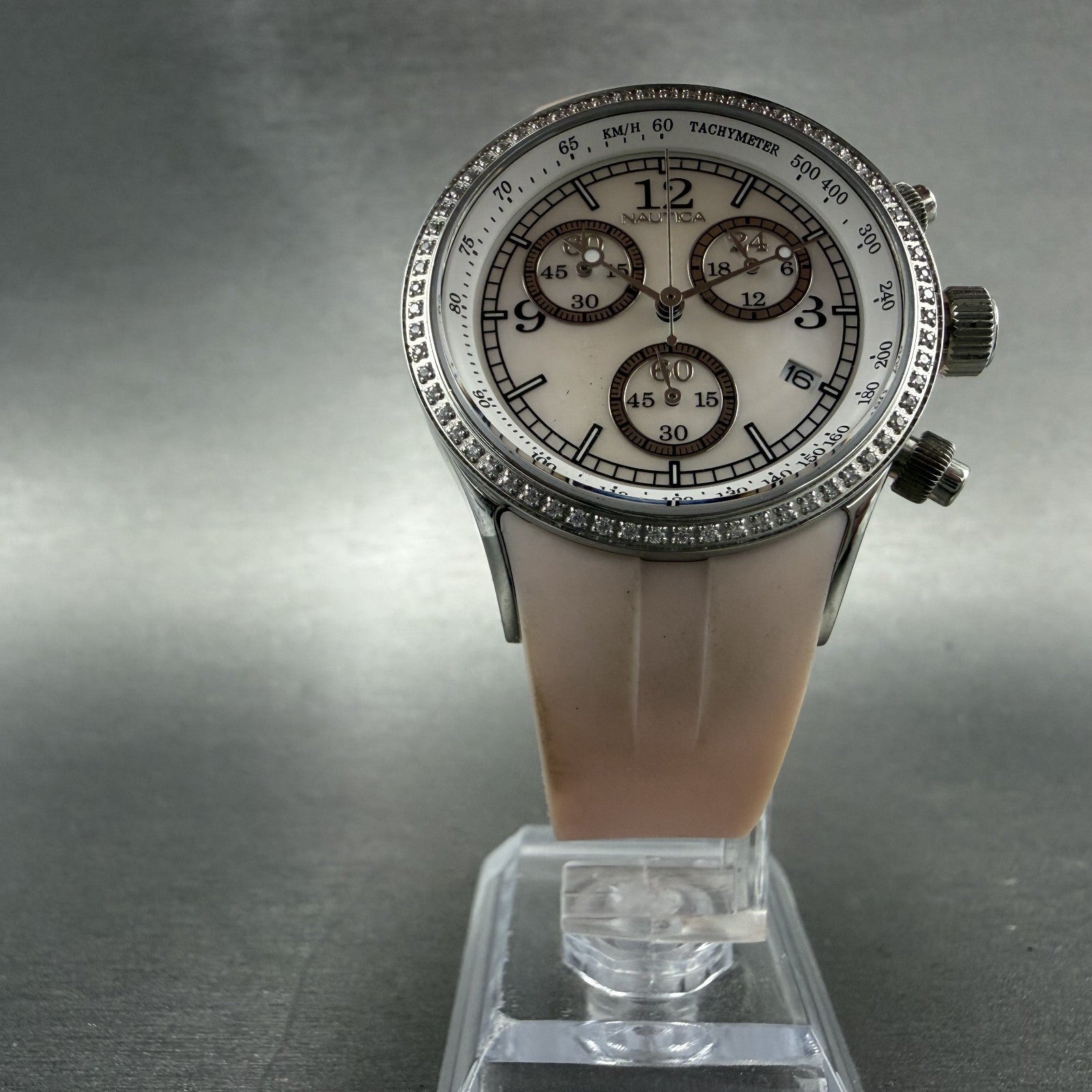 Nautica Chronograph Watch Women 35mm MOP Dial Steel Diamond Bezel New Battery5
