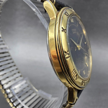 Citizen Watch Men 33mm Black Dial Gold Tone Date Round 5510-K06860 New Battery F3