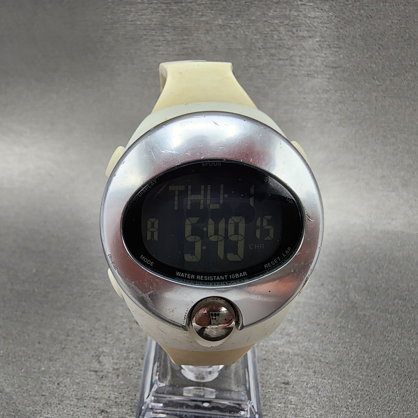 Seiko Wired Spoon Watch Women 38mm Digital LCD White Tone Alarm Chrono New Batt0