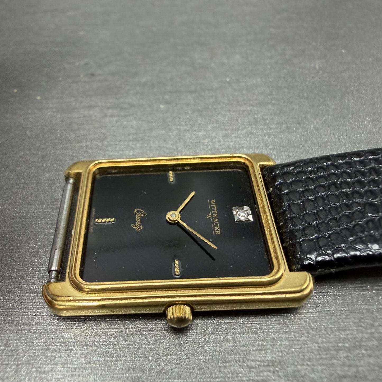Wittnauer Tank Watch Men 25mm Black Dial Gold Tone NO CRYSTAL CD0464 9565 NewBat3