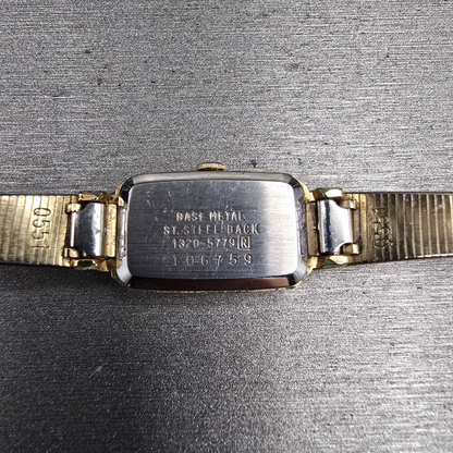 Seiko Watch Women 13mm Gold Dial Gold Tone Rectangle 1320-5779 New Battery JP10