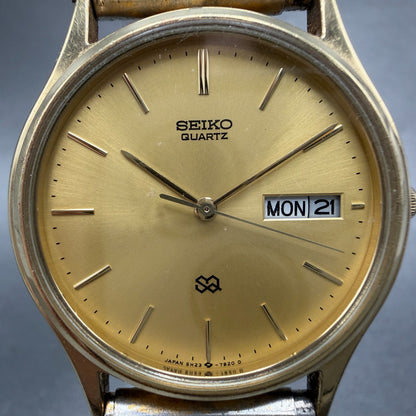 Seiko SQ watch Men 33mm Champagne Dial Gold Tone Daydate 5H23-7B00 New Battery1