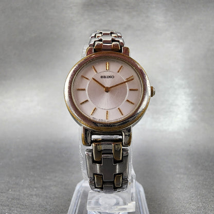 Seiko Watch Women 24mm White Dial Two Tone Round 1N001E19 New Battery A1235