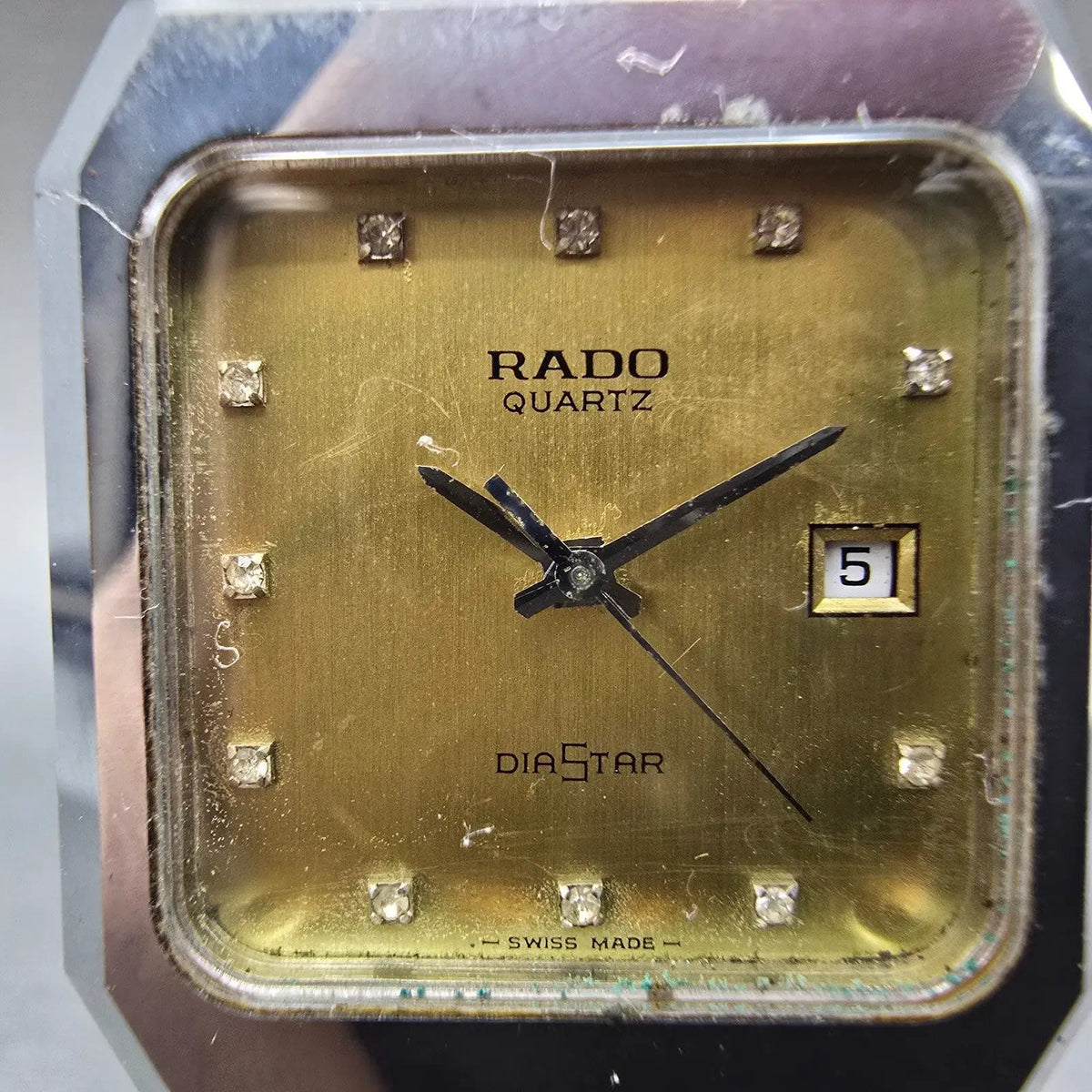 Rado Diastar Tank Watch Men 29mm Champagne Dial Silver Tone Date PARTS Vintage2