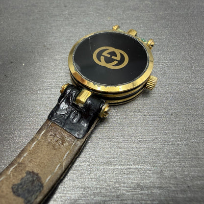 Gucci 2000L Watch Women 21mm Black Dial Gold Plated Round Vintage PARTS12
