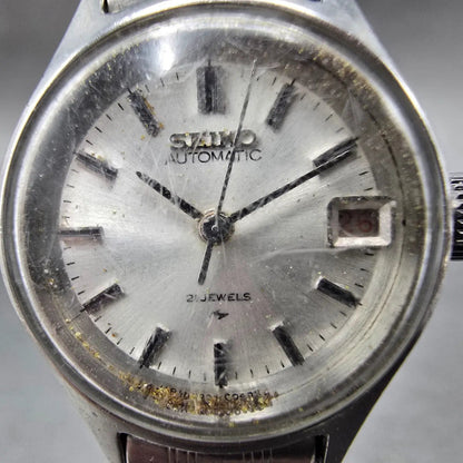 Seiko Automatic Watch Women 22mm White Dial Steel Date 2205-0040 PARTS VTG2