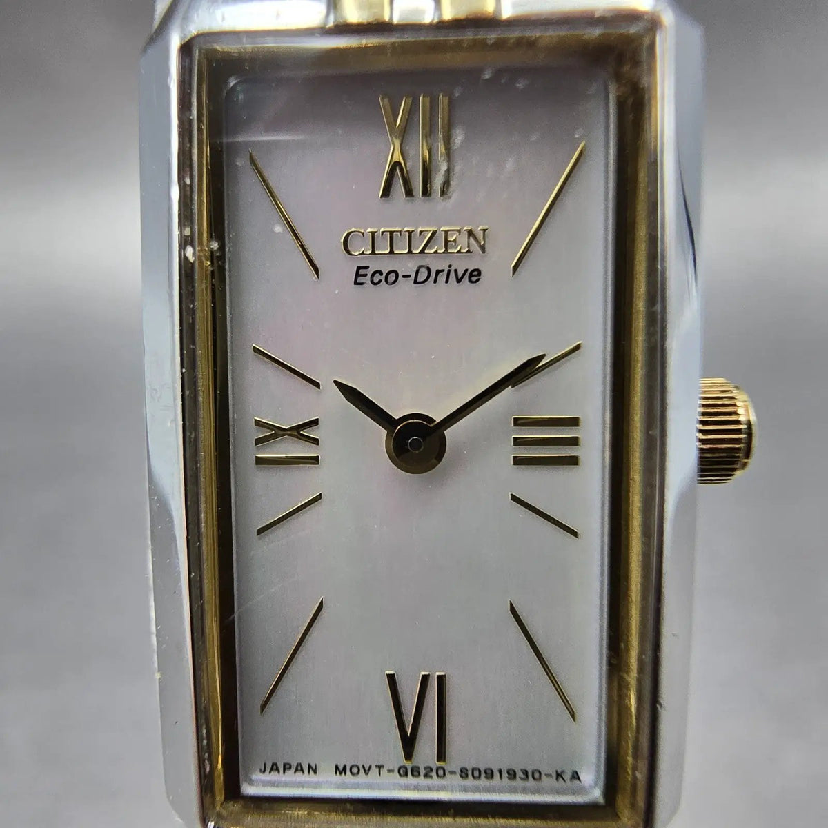 Citizen Eco-Drive Tank Watch Women 14mm MOP Dial Two Tone Rectangle Works JP1