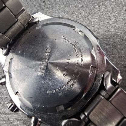 Seiko Chronograph Watch Men 42mm Black Dial Silver Tone Date 7T92-0LR0 New Batt10