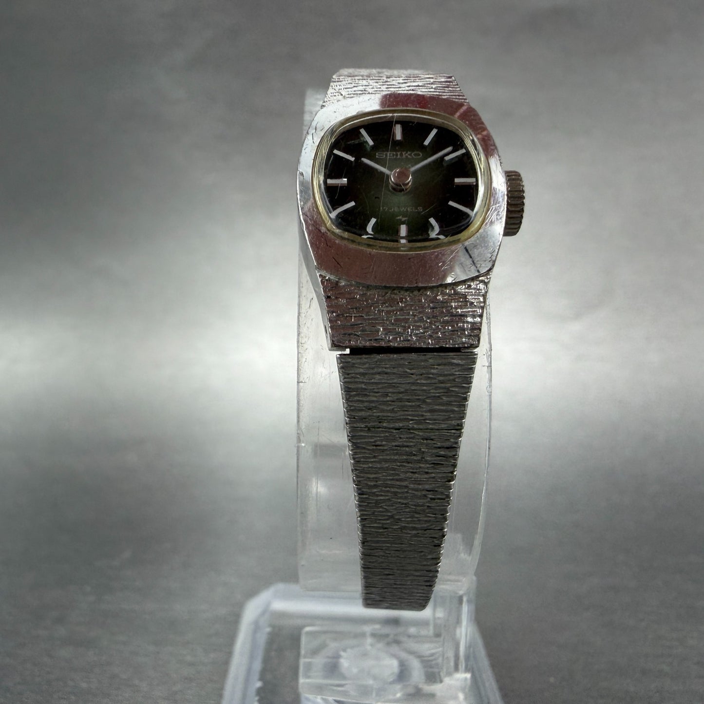 Seiko Watch Women 15mm Green Dial Silver Tone Manual Rectangle 11-3380 Runs5